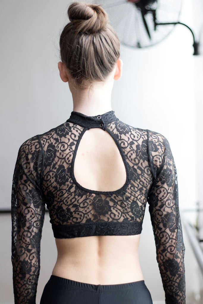 High neck lace crop top sale